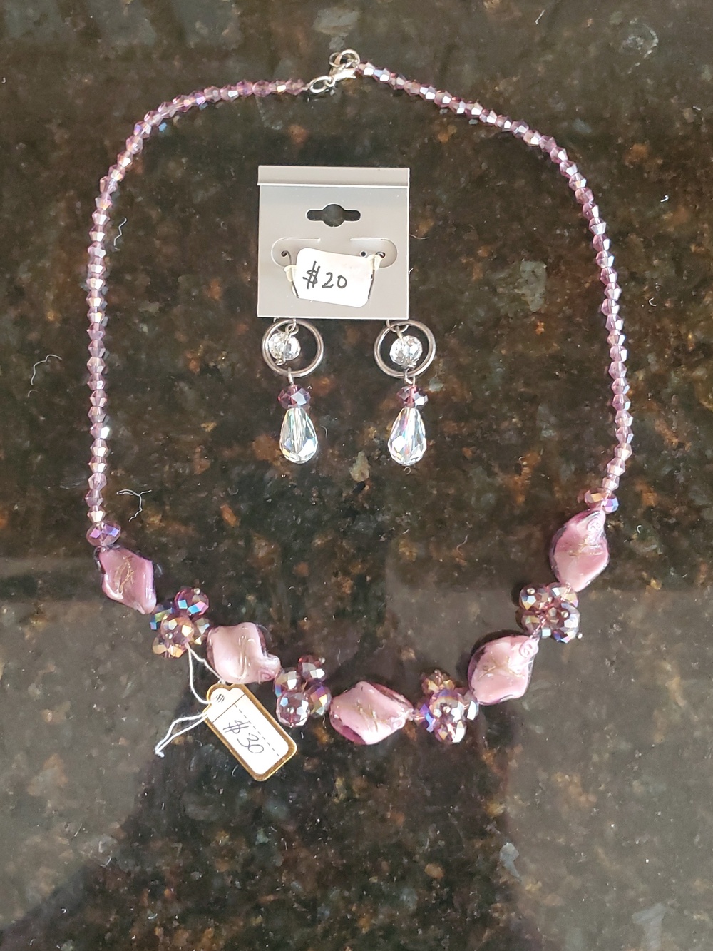 Crystal Glass Bead Necklace and Earrings Set